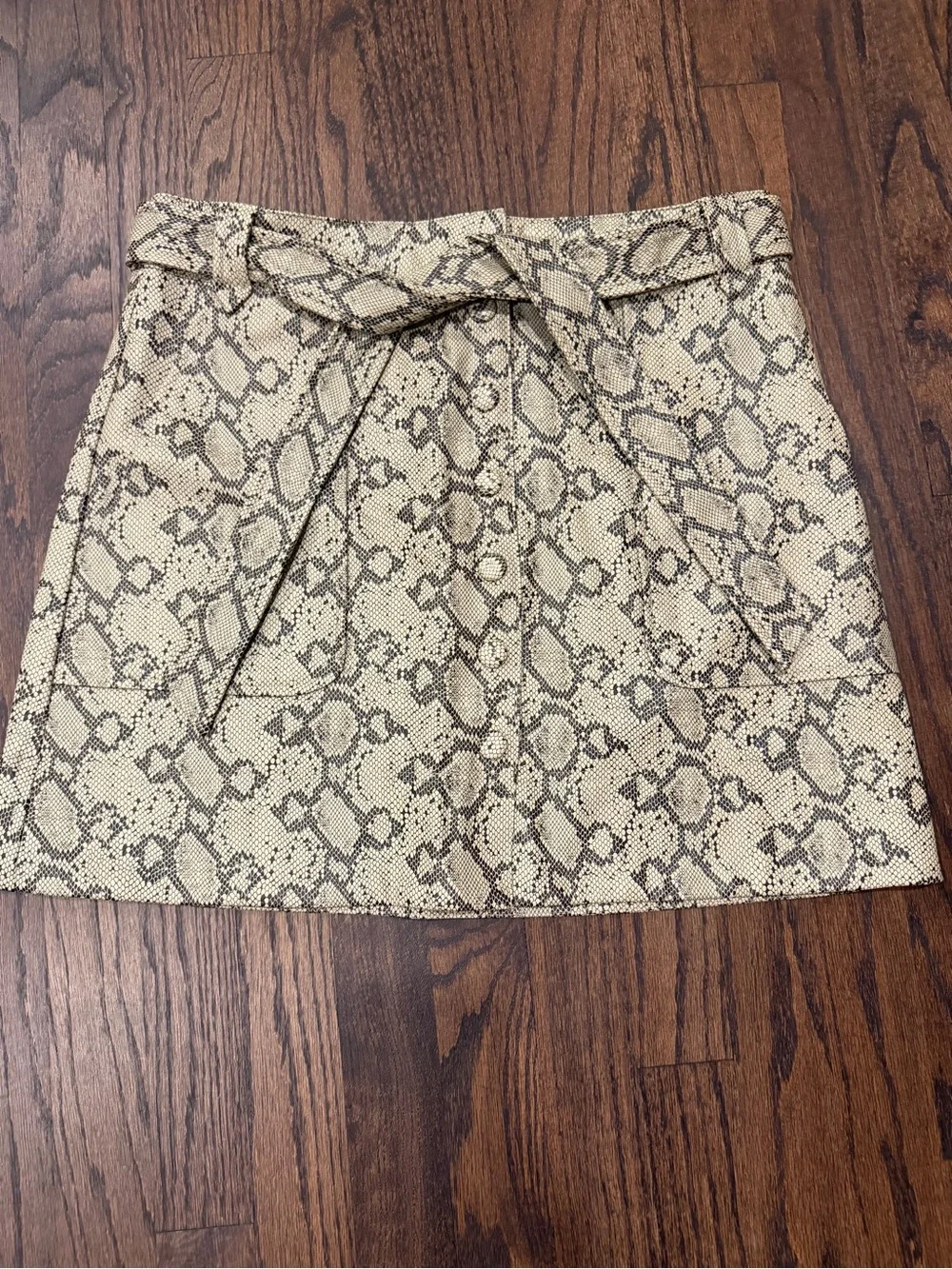 Topshop Beige Snake Print Tie-Waist Mini Skirt